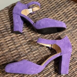 Fereshte Purple Faux Suede Heels 9.5 Block Chunky Heel Dopamine Dressing Vibrant